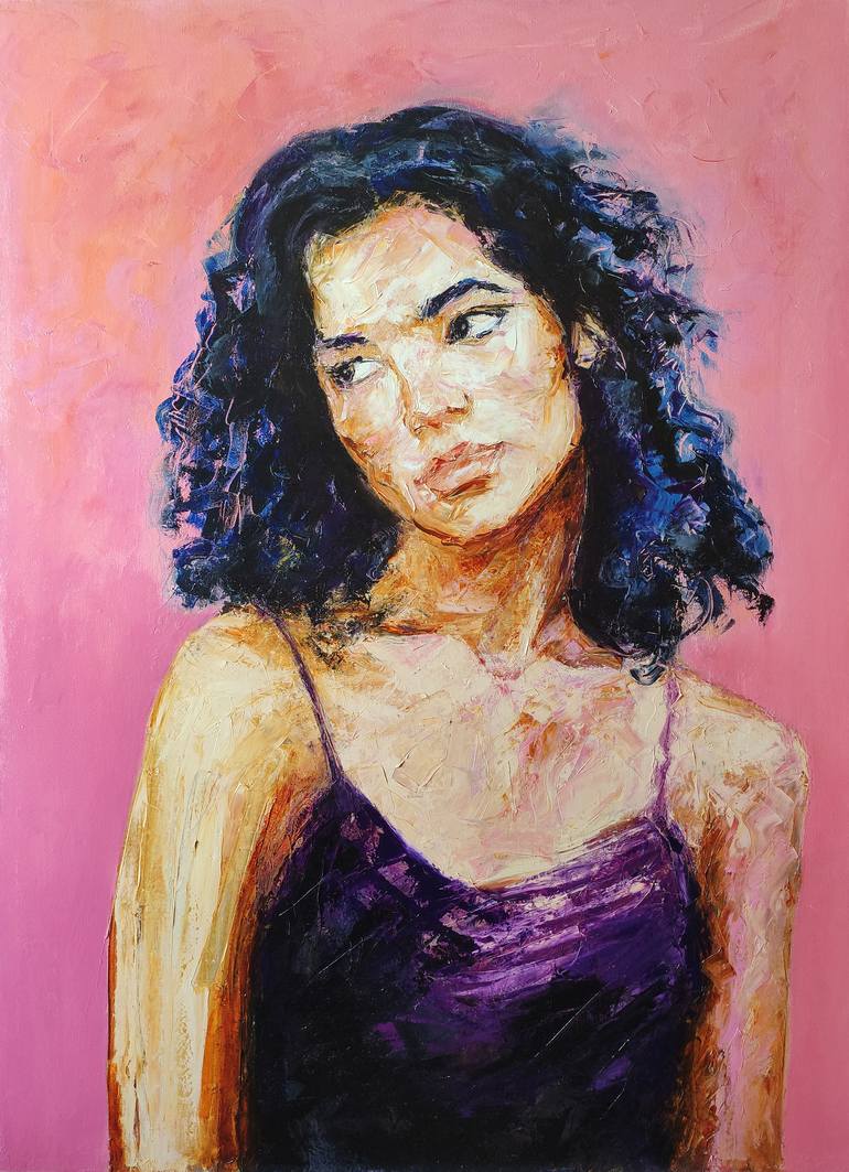 Portrait Of A Girl On A Pink Background Painting By Andriy Bryzhak Saatchi Art
