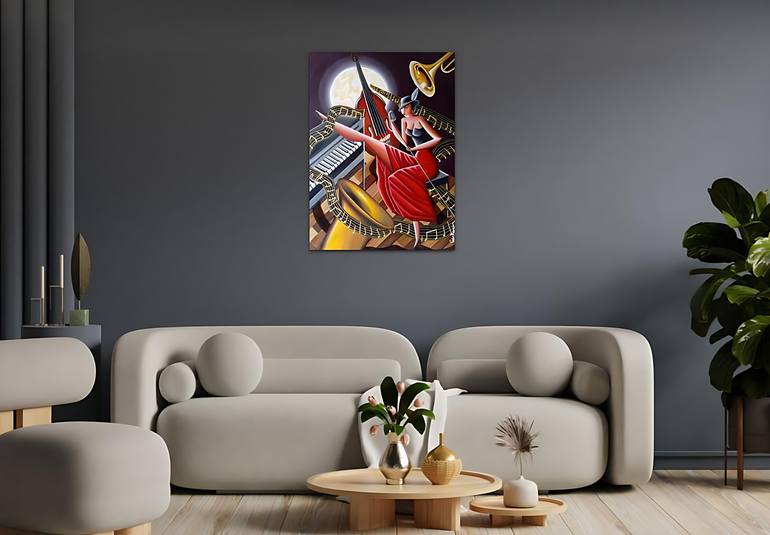 Original Art Deco Music Painting by Carlos Xavier Duque Rangel