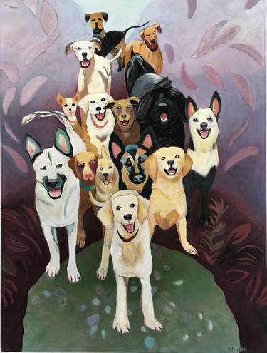Original Figurative Dogs Paintings by Helene English