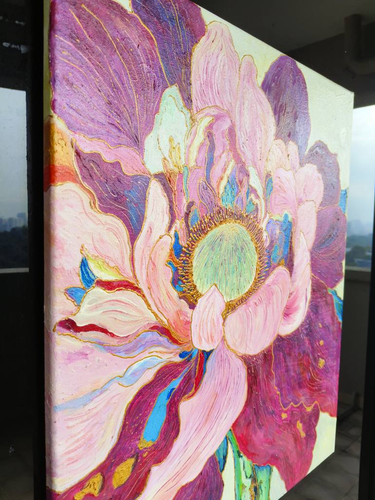Original Abstract Floral Painting by Jie Song