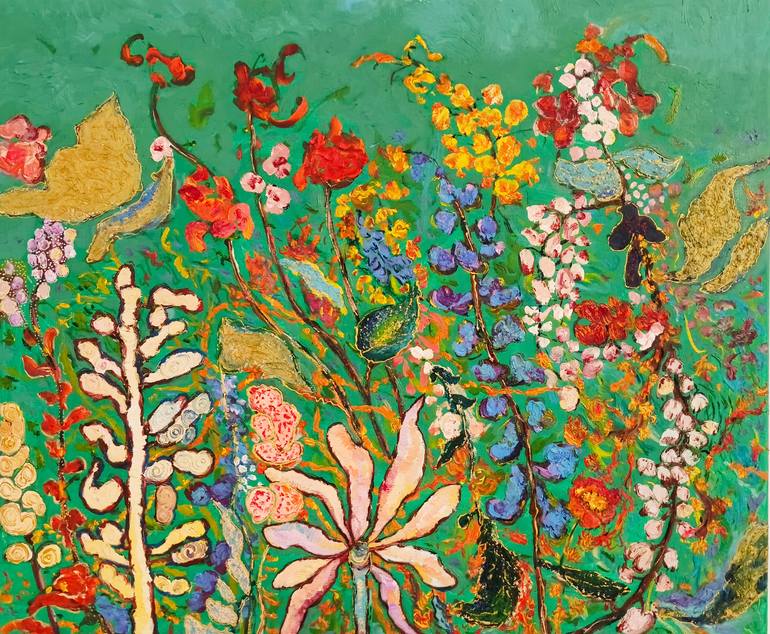 Original Abstract Floral Painting by Jie Song