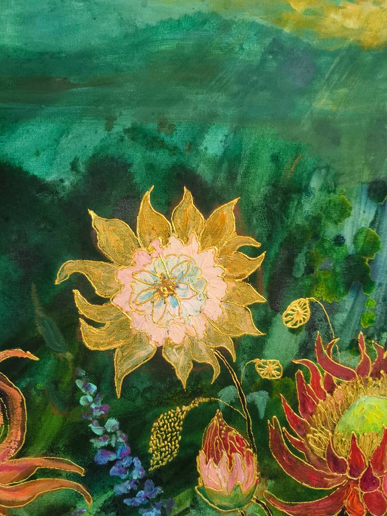 Original Abstract Floral Painting by Jie Song