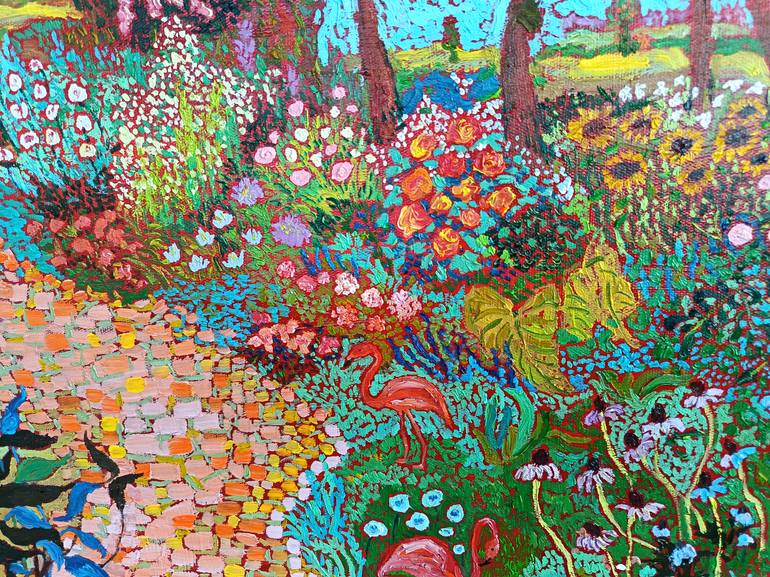 Original Impressionism Garden Painting by Jie Song