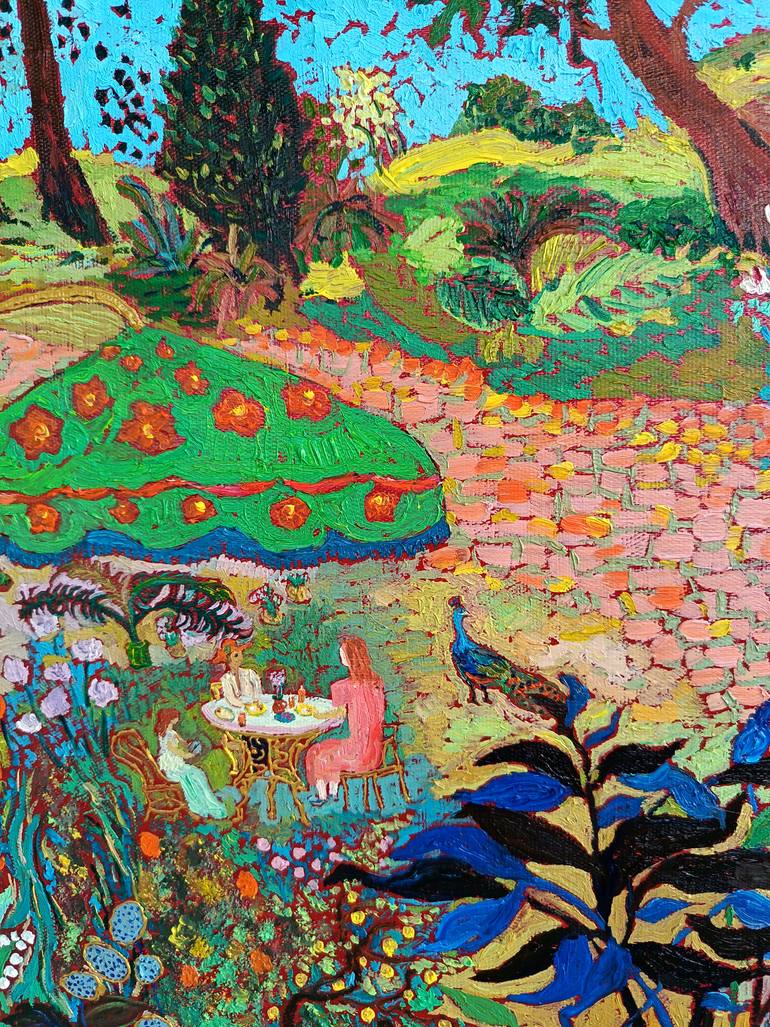 Original Impressionism Garden Painting by Jie Song
