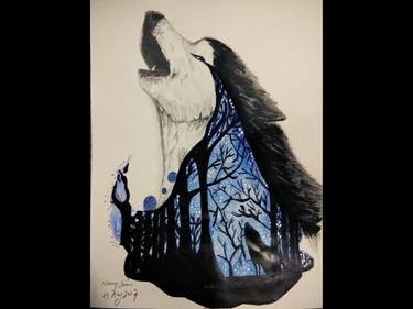 Night Wolf Painting thumb