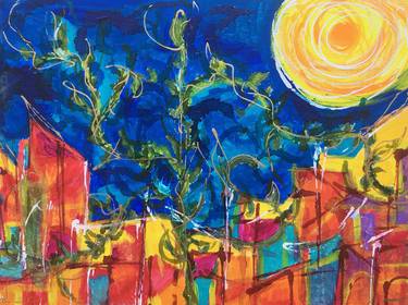 Original Abstract Cities Painting by Hadas-Rebecca Youman