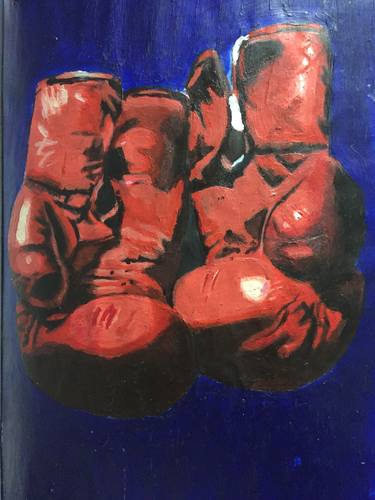 3D Acrylic Painting of Keren Lichtenstein’s Red Lace Boxing Gloves thumb
