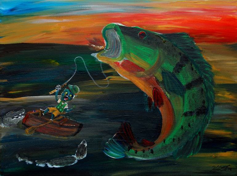 Peacock Bass Fishing - BlueBerry Bob Painting by Kyla Taniguchi