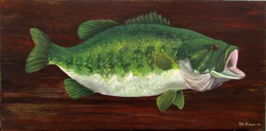 Largemouth Bass on Wood Grain - River Fish Series thumb