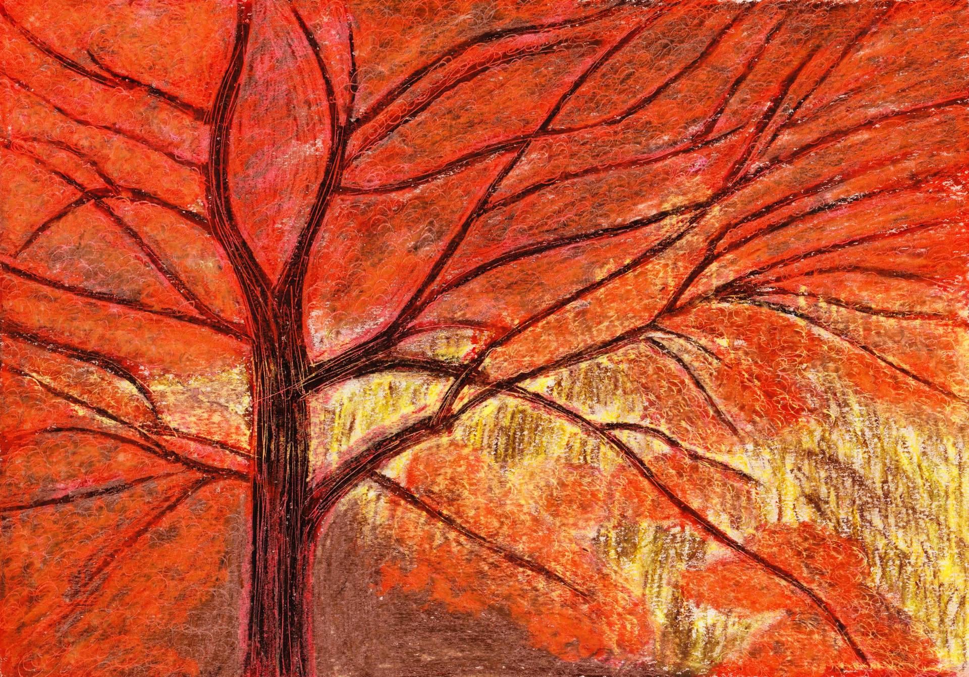 鉛筆画「Amber in autumn」　B5大サイズ AMBER AUTUMN TRAIL - UNIQUE Hand-painted ONE-OF-A-KIND ORIGINAL