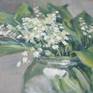 Lilies of the valley on a gray background. Tenderness and severity of a white bouquet.