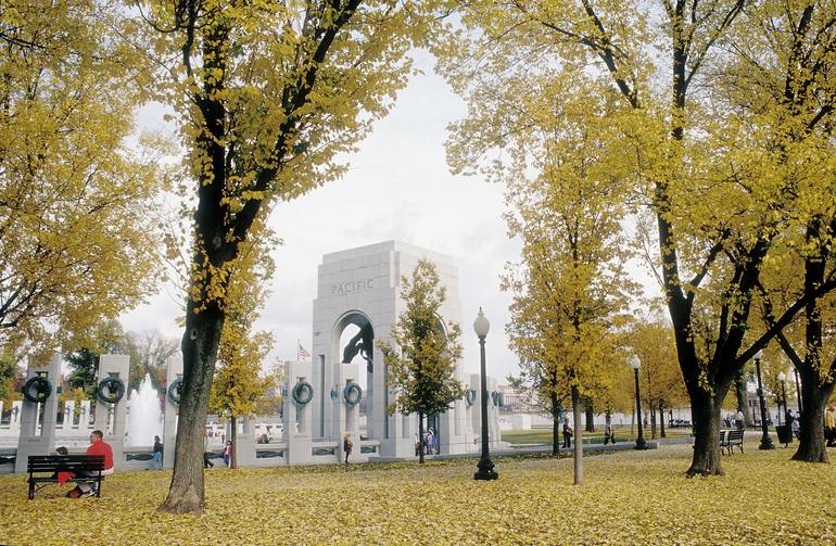 Original Outer Space Photography by Richard Latoff | Documentary Art on Canvas | Fall Colors at the WWII Memorial - Limited Edition 1 of 50