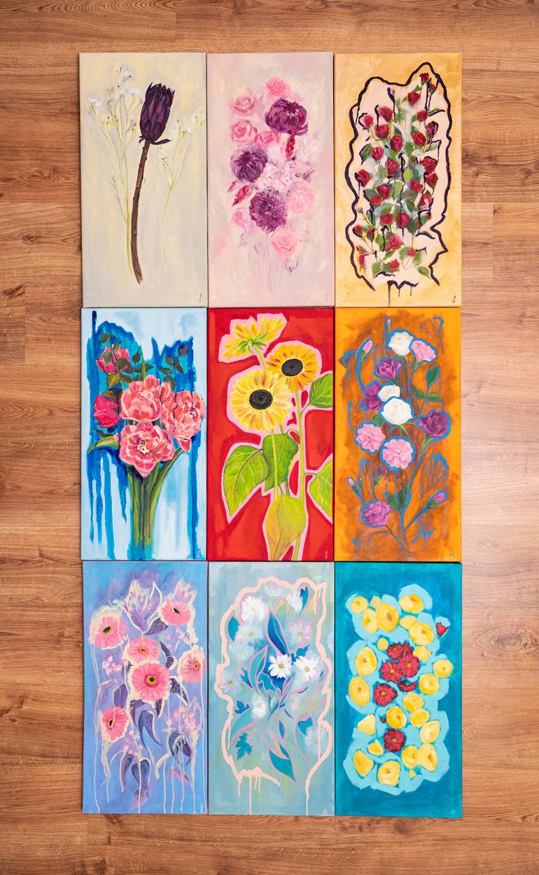 Original Art Deco Floral Painting by Anna Ovsiankina