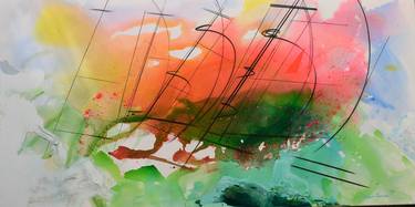 Original Abstract Yacht Painting by Ximena Gumucio Piedrabuena