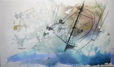 Original Abstract Expressionism Yacht Painting by Ximena Gumucio Piedrabuena