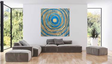 Jim Richards Large Geometric Blue Circle Abstract Gold Leaf painting thumb