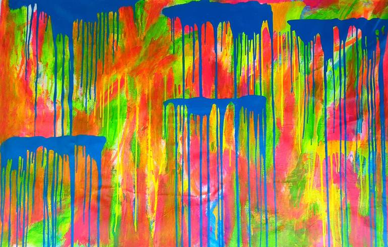 Jim Richards XL spray paint neon drip painting on canvas Painting