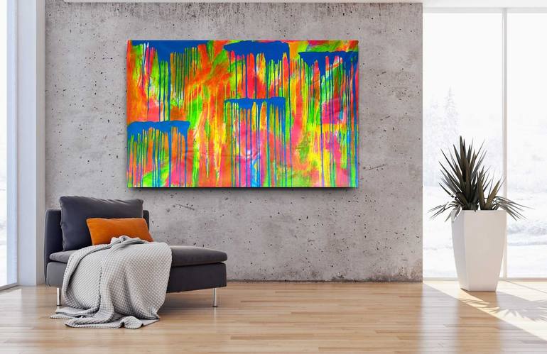 Jim Richards XL spray paint neon drip painting on canvas Painting by Jim  Richards