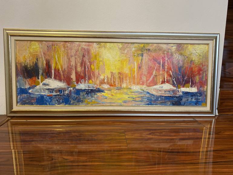 Original Abstract Expressionism Boat Painting by Vladislava Yakovenko