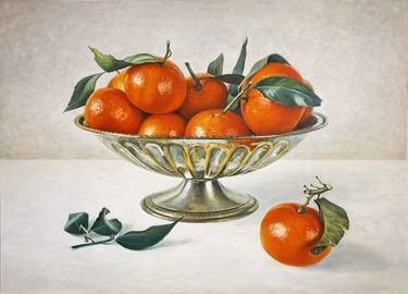 Mandarines in a silver bowl thumb