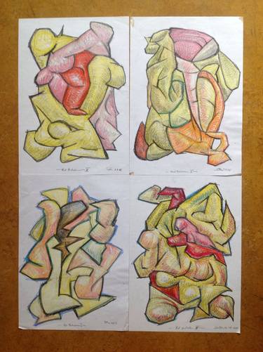 "Under pressure" four figurative pieces 4x(46x32) thumb