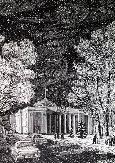 Original Academism Cities Drawing by Mikhail Kulenko
