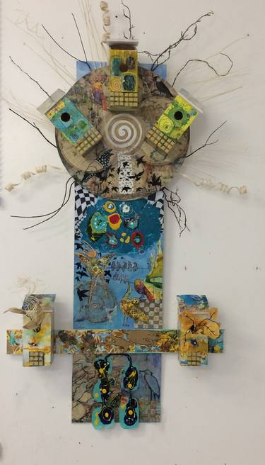 Birdcentral Sculpture-Painting (Assemblage ready to hang) thumb