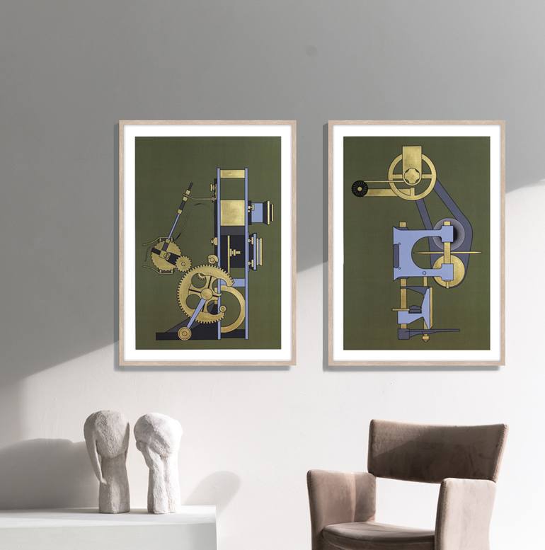 Original Abstract Science/Technology Printmaking by Ragnhild Jevne