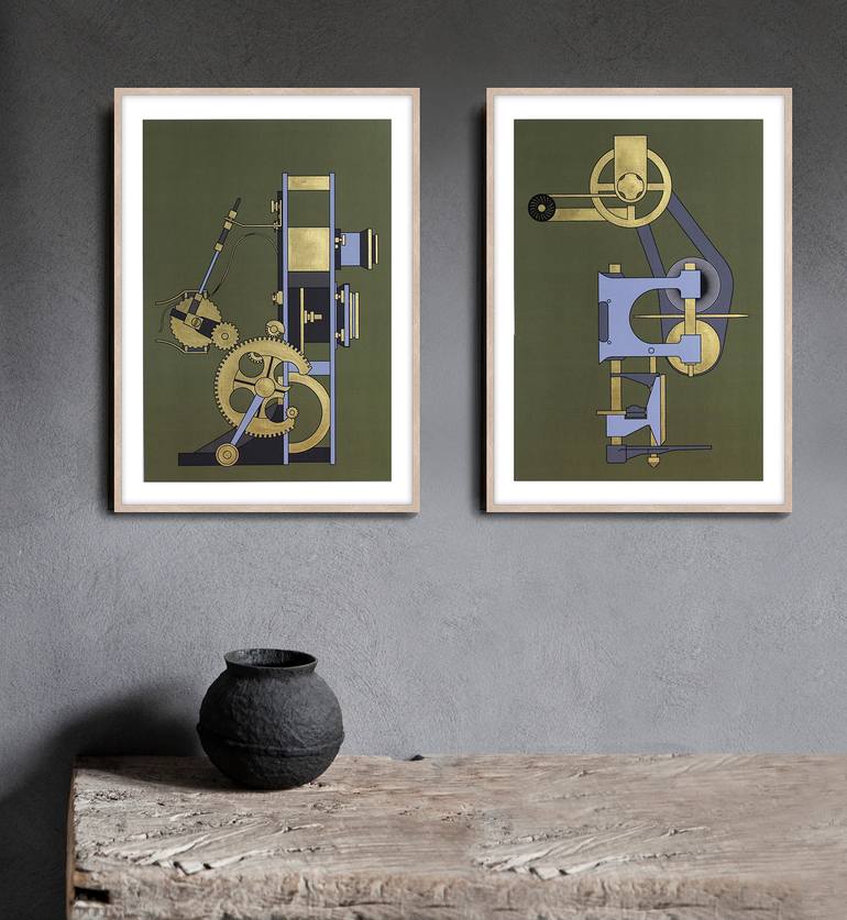 Original Abstract Science/Technology Printmaking by Ragnhild Jevne