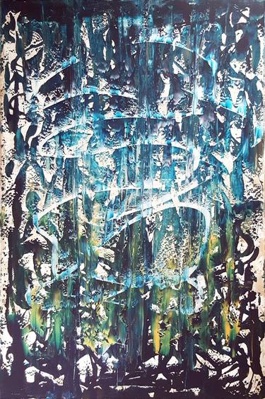 Moonlight in the lake - XL blue, silver, golden abstract thumb