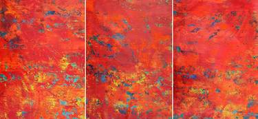 Lake on fire - triptych abstract painting thumb