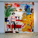 The red couch with partners and dog. by Krystian Kielbasa