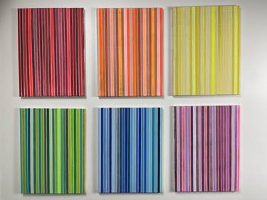 Multicolor Stripe Acrylic Paintings on Canvas Set of 6 thumb