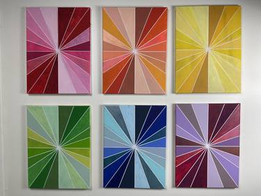 Multicolor Geometric Acrylic Painting on Canvas - Set of 6 thumb