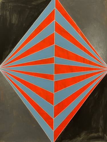 Neon Red Blue Black and Metallic Silver Geometric Painting 18x24 thumb