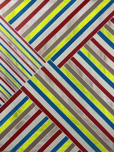 Neon Yellow Blue Red Tan Stripe Geometric on Paper 18x24 thumb
