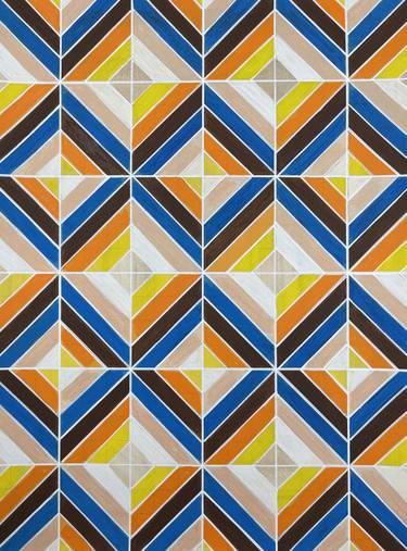 Blue Brown Orange Yellow Geometric Painting on Paper 18x24 thumb