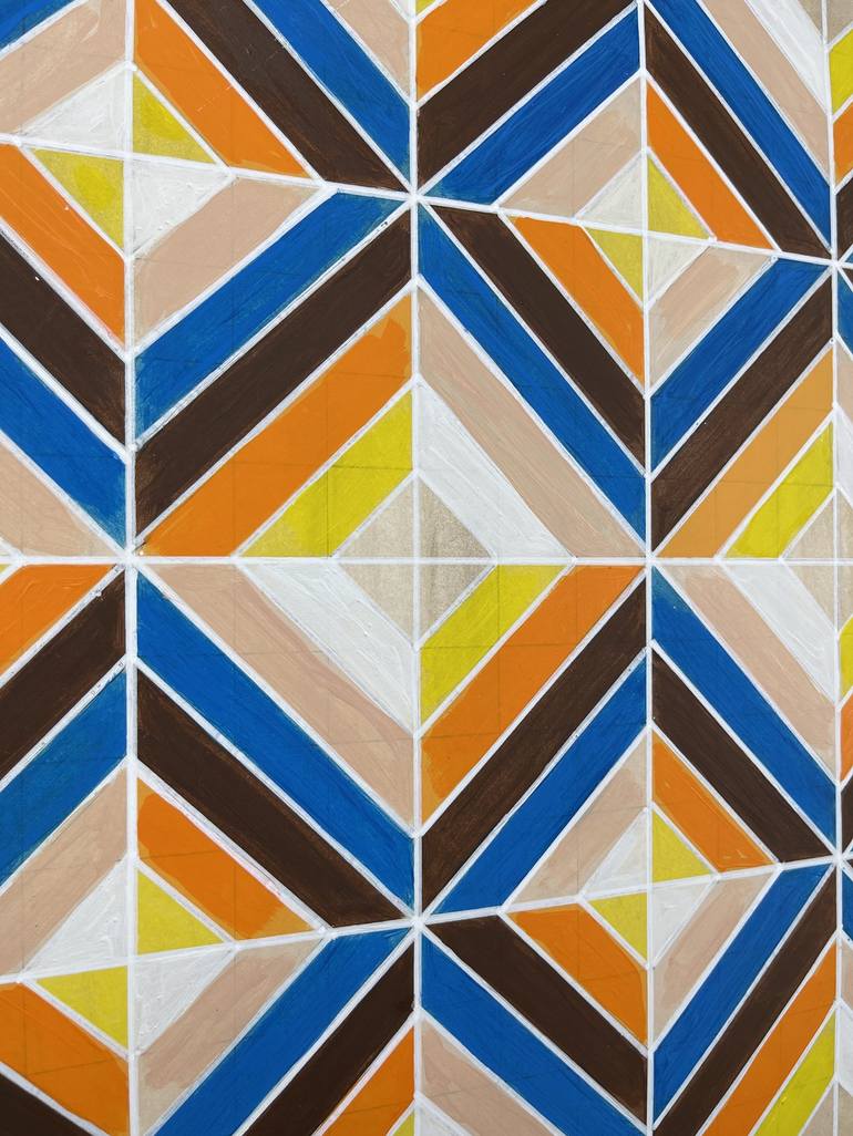 Blue Brown Orange Yellow Geometric Painting on Paper 18x24 Painting by ...