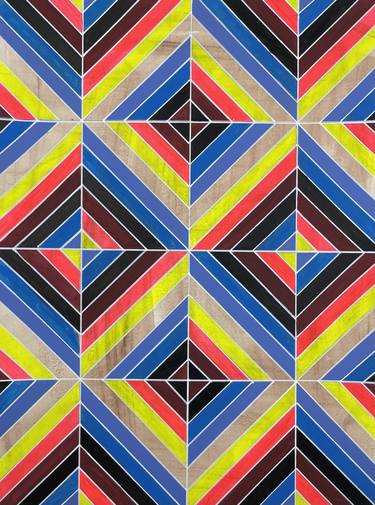 Blue Black Burgandy Yellow Red Geometric Painting 18x24 thumb