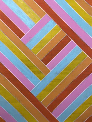 Blue Pink Orange Yellow Geometric Painting on Paper thumb