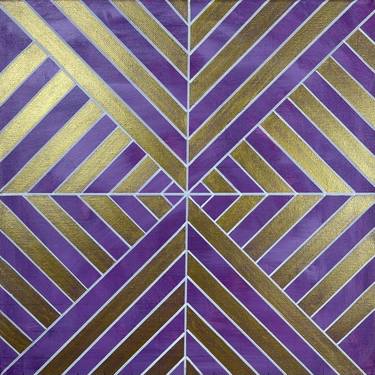 Metallic Gold & Purple Geometric Acrylic on Canvas 14x14 thumb