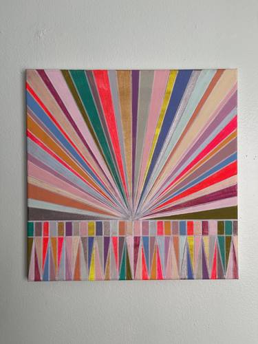 Metallic and Neon Multicolor Geometric Painting 14 x14 thumb