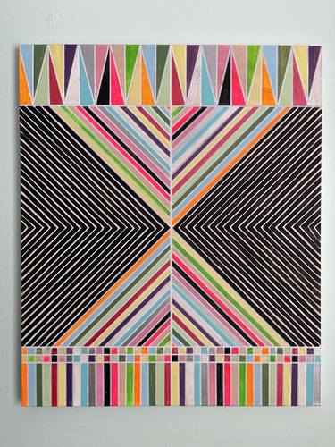 Black White Multicolor Geometric Pattern Acrylic Painting 20x24 thumb