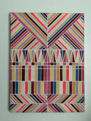 Multicolor Neon Red Geometric Pattern Painting 12x16 thumb