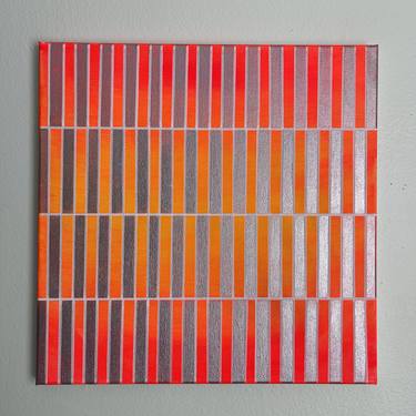Metallic Silver Neon Orange Geometric Acrylic Painting 14x14 thumb