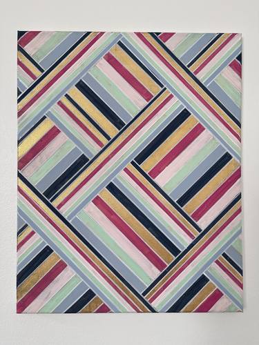 Geometric Navy Blue Mint Pink Metallic Gold Painting 16x20 thumb