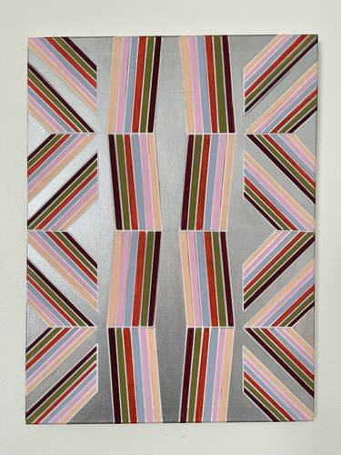 Metallic Silver Pink Red Green Stripe Geometric 18x24 thumb