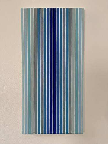 Blue Monochromatic Stripe Acrylic Painting 10x20 thumb