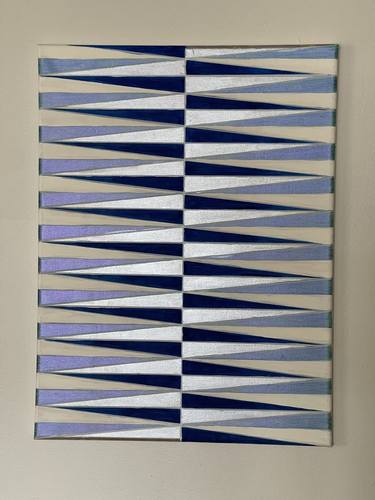 Metallic Blue Silver White Geometric Painting 18x24 thumb