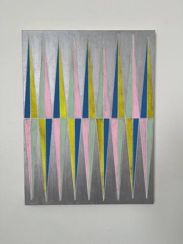 Yellow Blue Pink Metallic Silver Geometric Painting 18x24 thumb